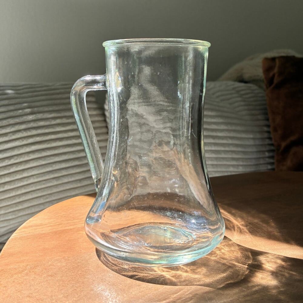 Midcentury Small Clear Glass Pitcher Vase Cup